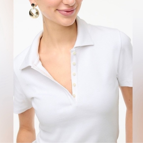 J crew White ribbed polo tee - Picture 2 of 8